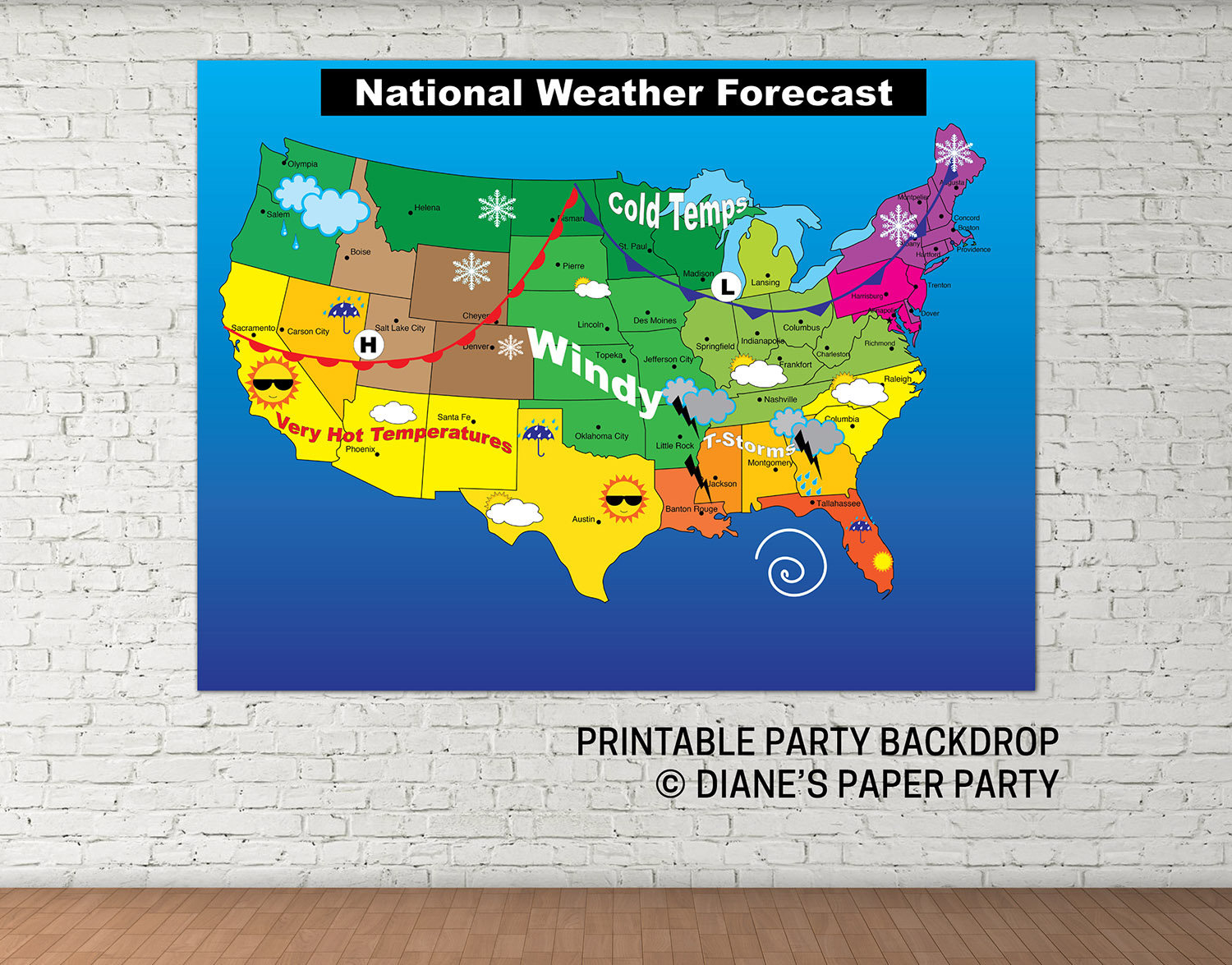 Printable Weather Map, Instant Download Printable Weather Map pertaining to Printable Weather Map USA For Kids