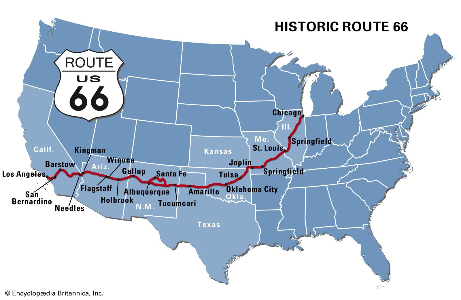 Route 66 | History, Map, Popular Culture, &amp;amp; Facts | Britannica for Usa Major Highway Map 1956
