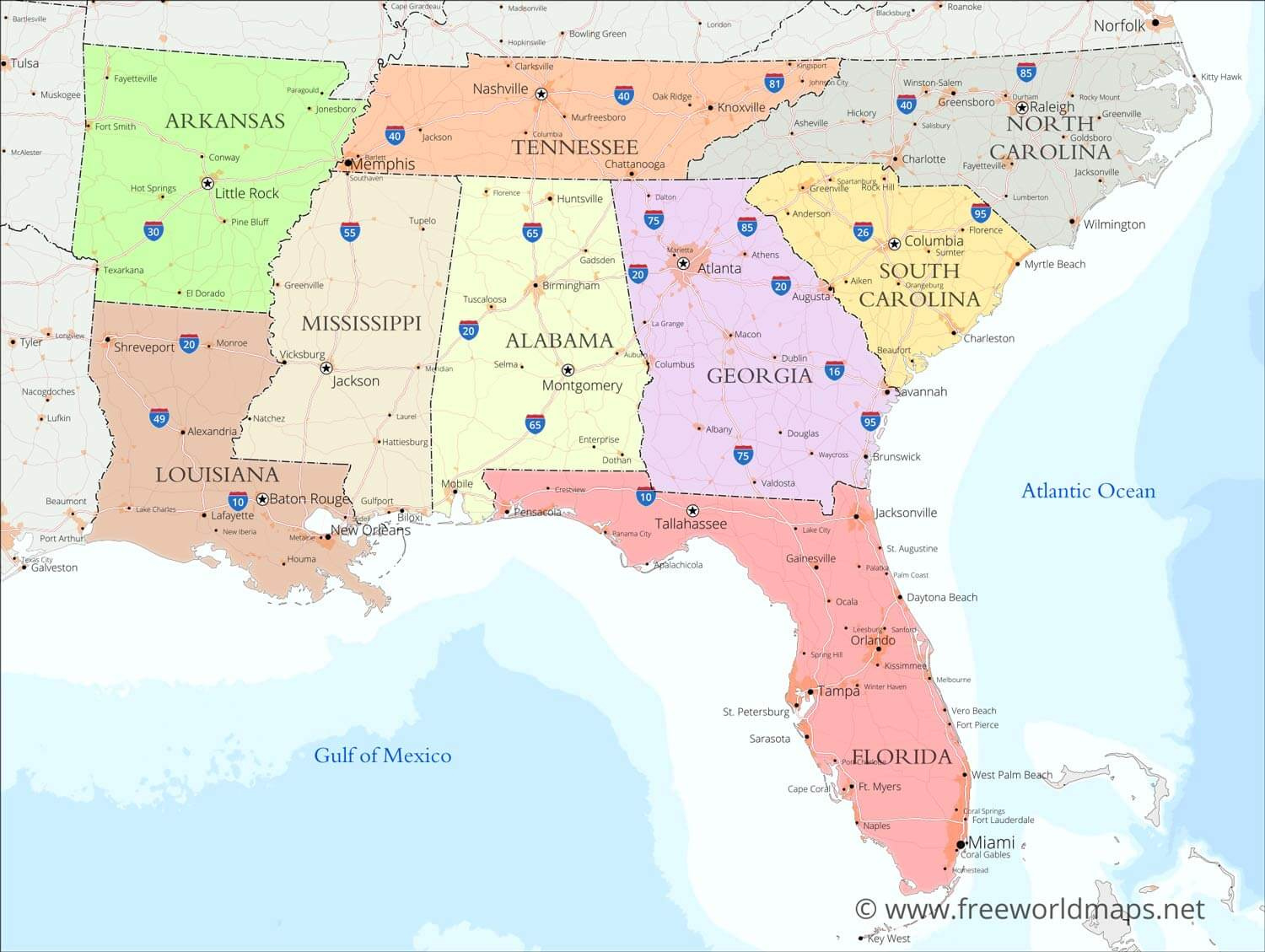 Southeastern Us Political Map -Freeworldmaps with Free Printable Map Of Southern Usa