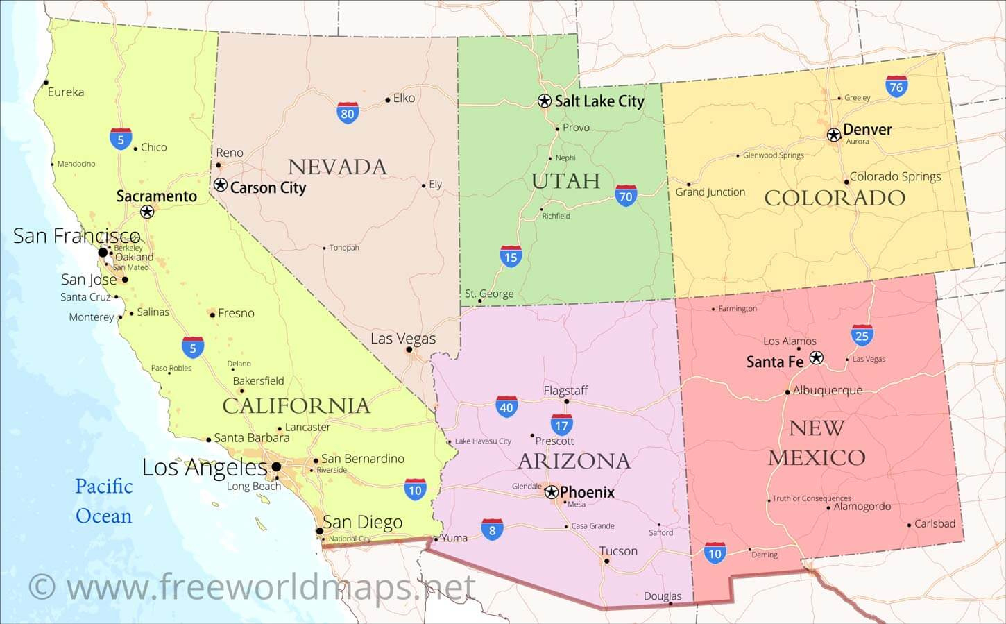 Southwestern Us Political Map -Freeworldmaps inside Printable Map of Southwest USA
