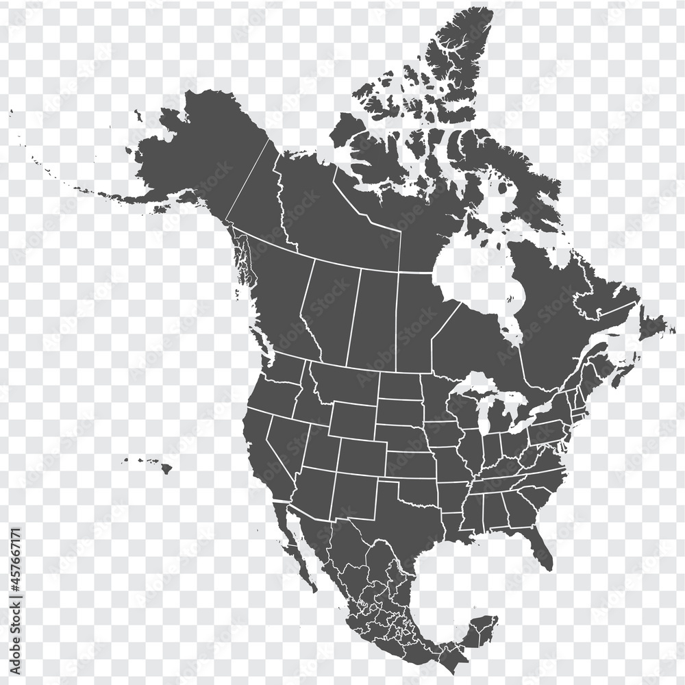 Stock-Vektorgrafik „Map Of North America. Detailed Map Of North for Printable Map of the USA and Canada