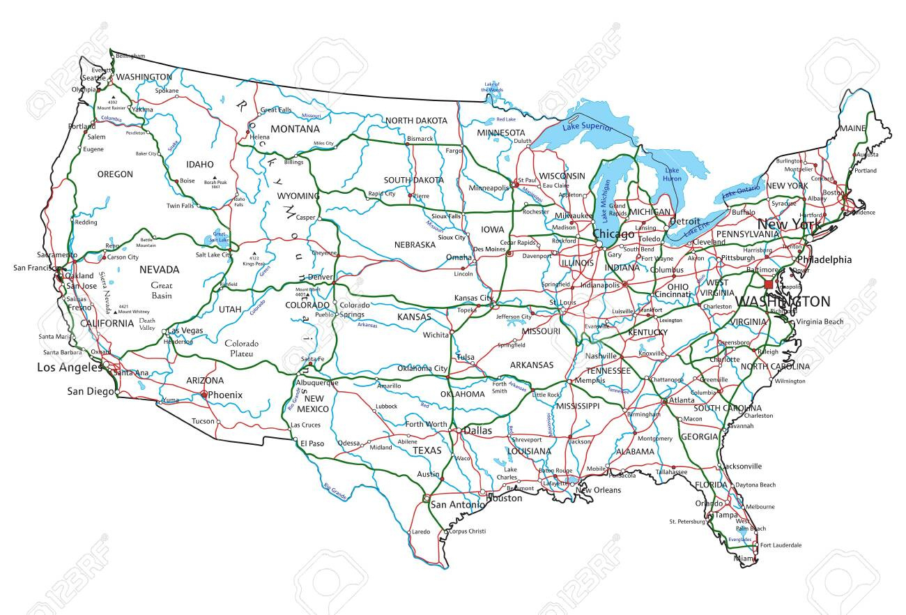 Straßen- Und Autobahnkarte Der Vereinigten Staaten Von Amerika intended for Printable Map of Western US Highways