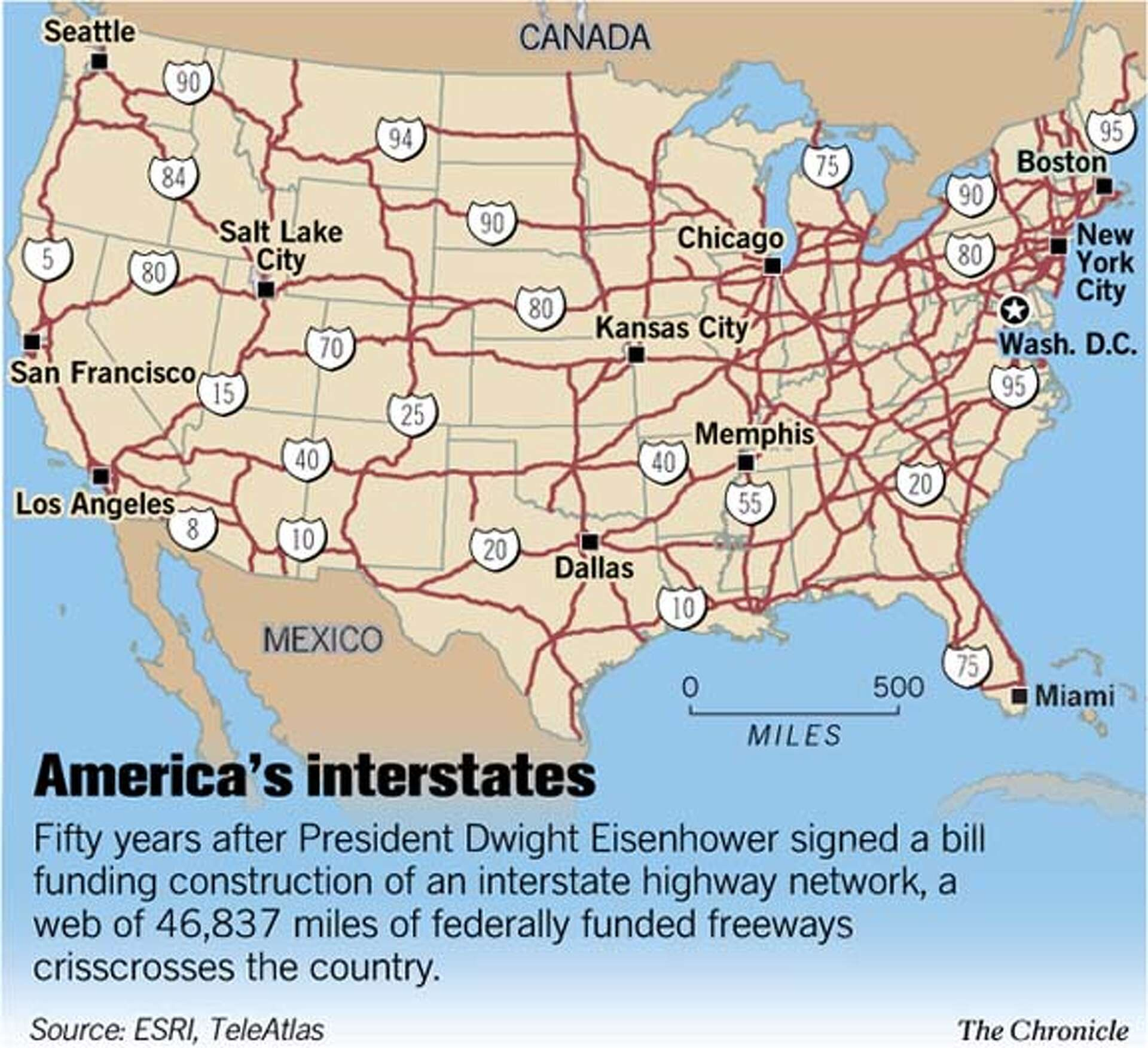 The Interstate Highway System At 50 / America In Fast Lane With No throughout Usa Interstate Road Map 1955