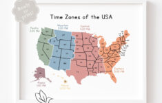 Time Zones Of The Usa Map Educational Poster Printable Geography Classroom  Wall Decor Montessori Homeschool Resource Time Zone United States - Etsy in Map Of Time Zones In Usa Printable