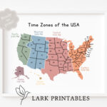 Time Zones Of The Usa Map Educational Poster Printable Geography Intended For Time Zone Usa Map Printable