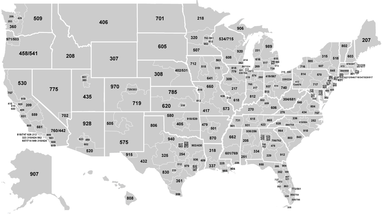 U.s. Area Code Map : Usa inside Printable Area Code Map USA