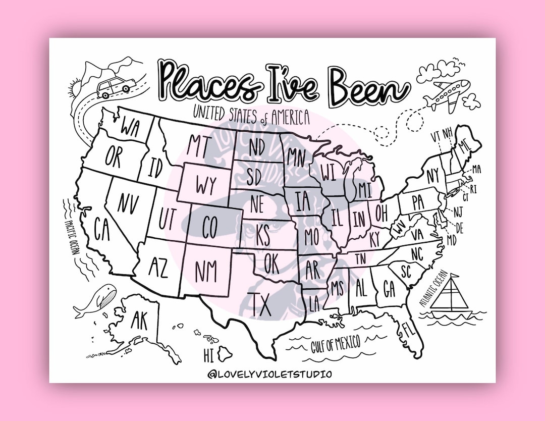 U.s. Map Coloring Page Digital Download, &amp;quot;Places I&amp;#039;Ve Been&amp;quot; U.s. intended for Printable Coloring Map Of Usa