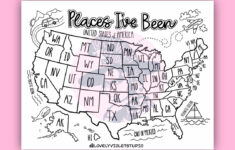 U.s. Map Coloring Page Digital Download, "Places I'Ve Been" U.s. with Map Coloring Page Printable Simple USA Map States Initials