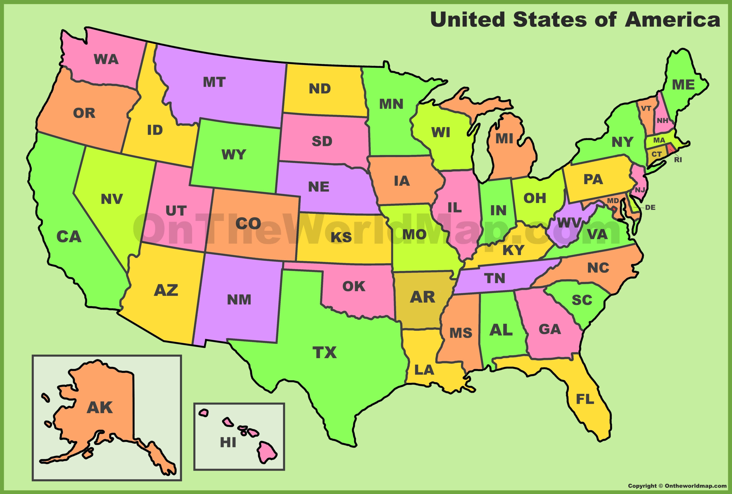 U.s. State Abbreviations Map - Ontheworldmap within Map of USA Abbreviated Printable