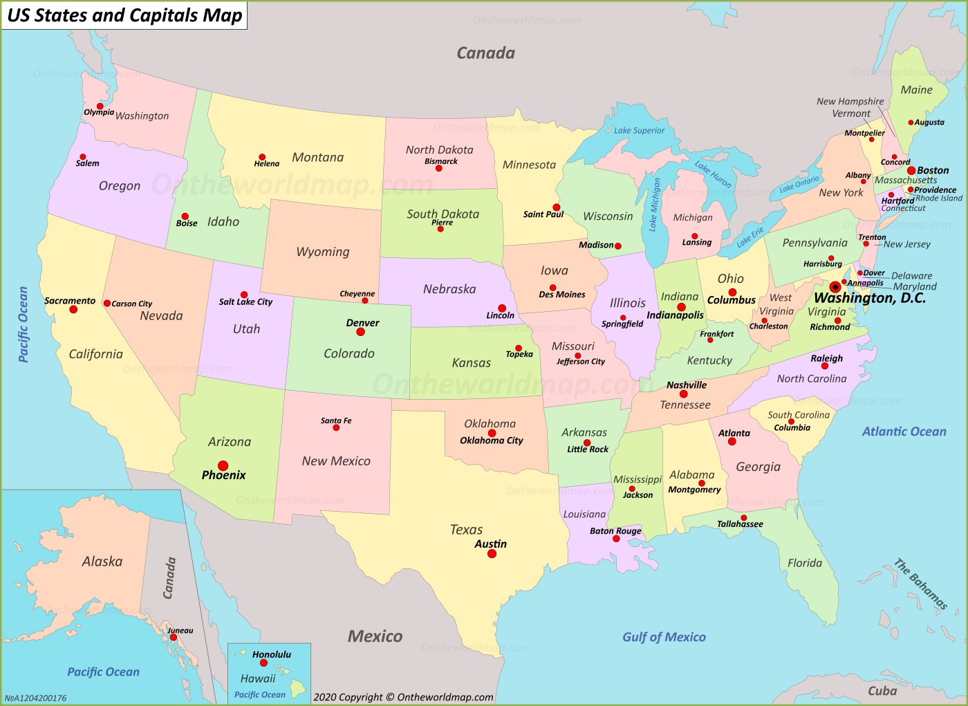 U.s. States And Capitals Map - Ontheworldmap within USA States Capitals Map Printable