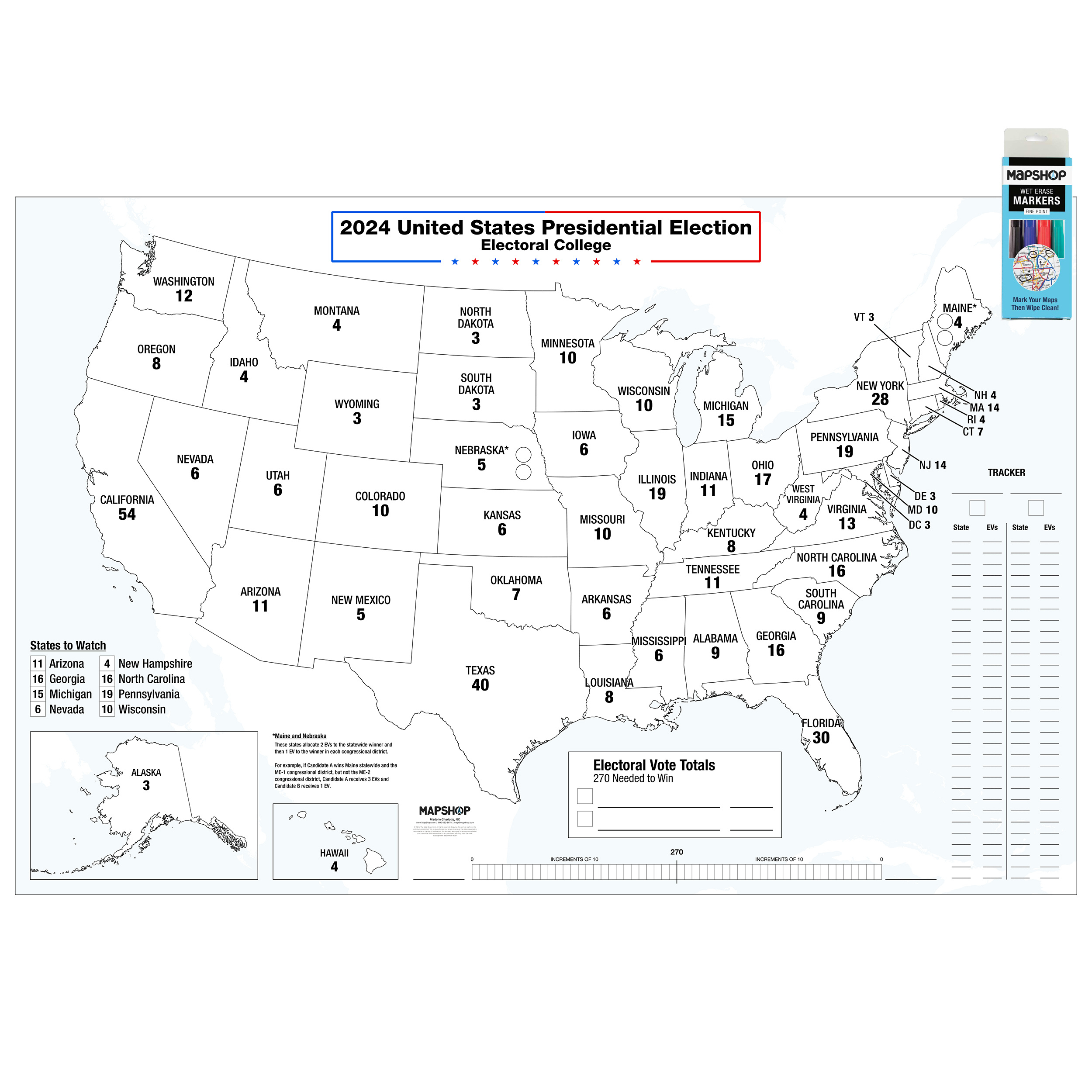 United States 2024 Electoral College Tracker Wall Mapmapshop with regard to Printable USA Map with Electoral Votes