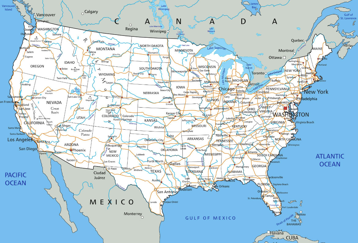 United States Map - Guide Of The World intended for Gulf Coast Usa Map With Highways And Cities