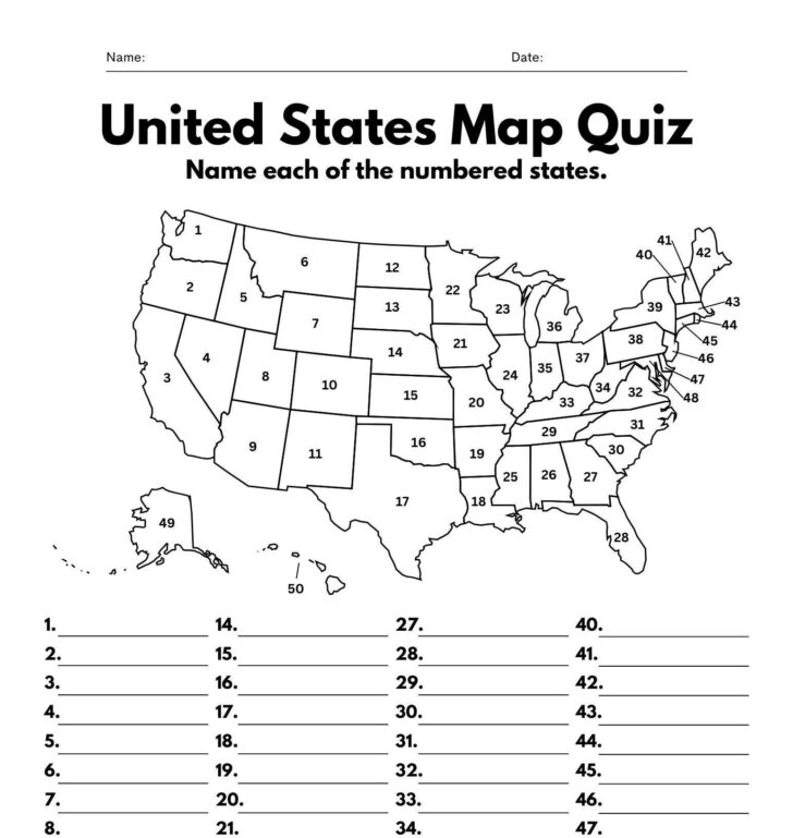 USA State Map Quiz Printable