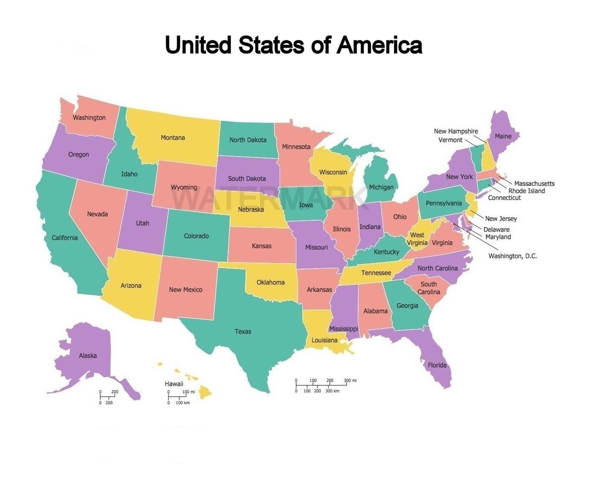 United States Of America Map W/ Scale Photo All Sizes inside Printable 3X5 Map Of Usa