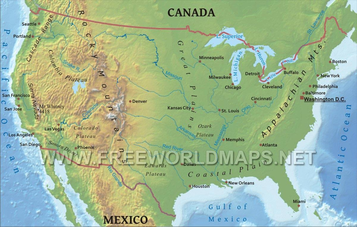United States Physical Map with Physical Map Usa Printable