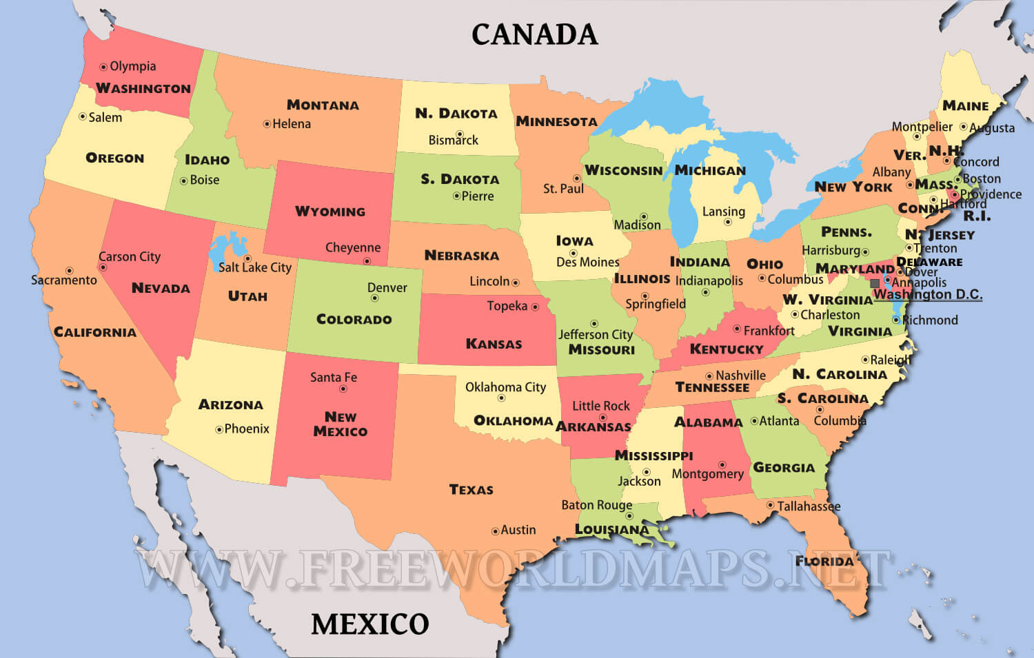 United States Political Map in Usa Political Map Printable