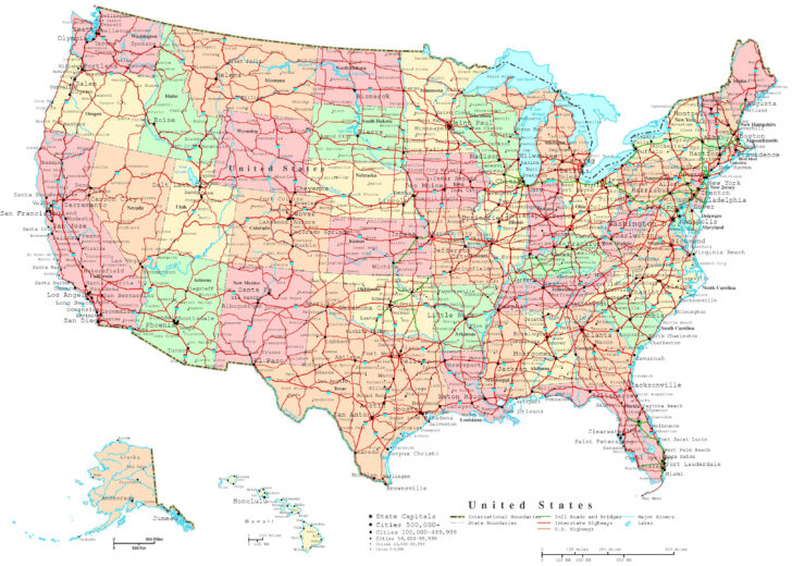 Printable Colored USA Map