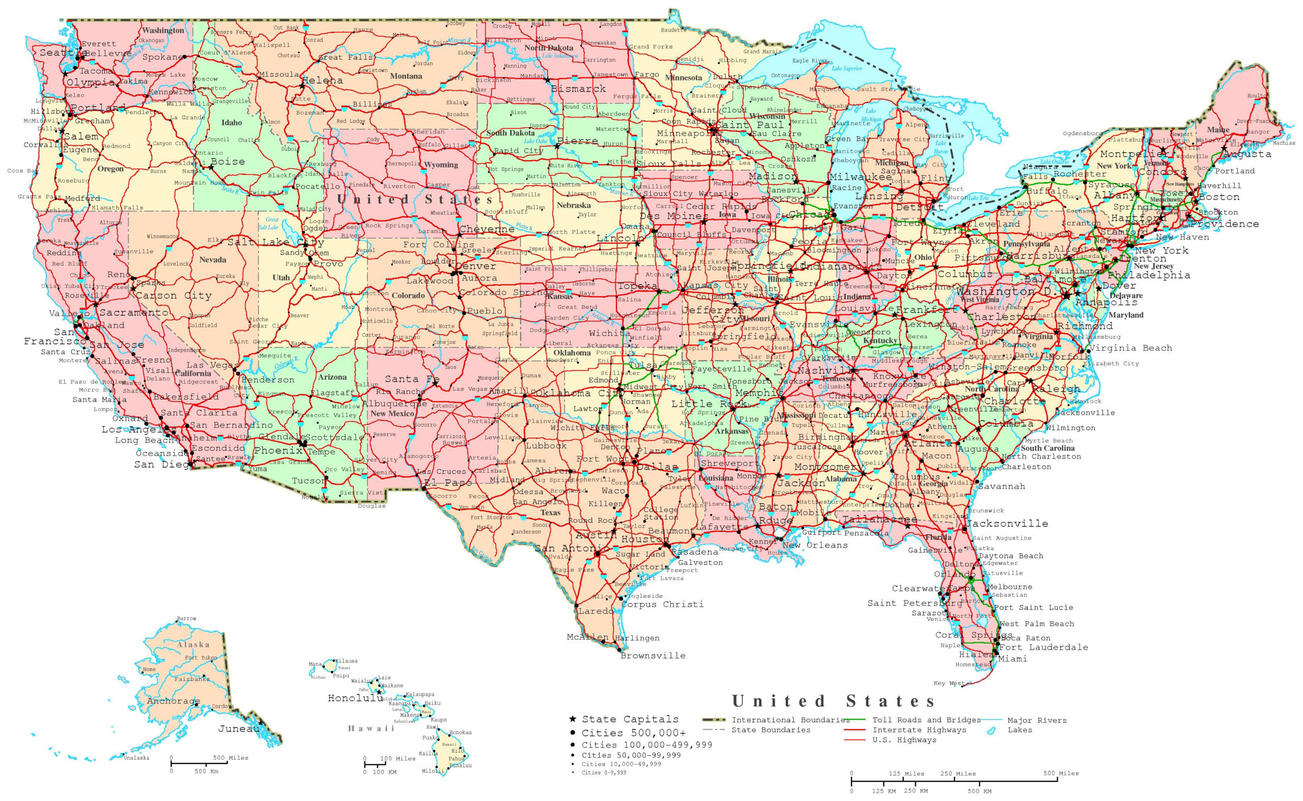 United States Printable Map in Printable Map of USA with States