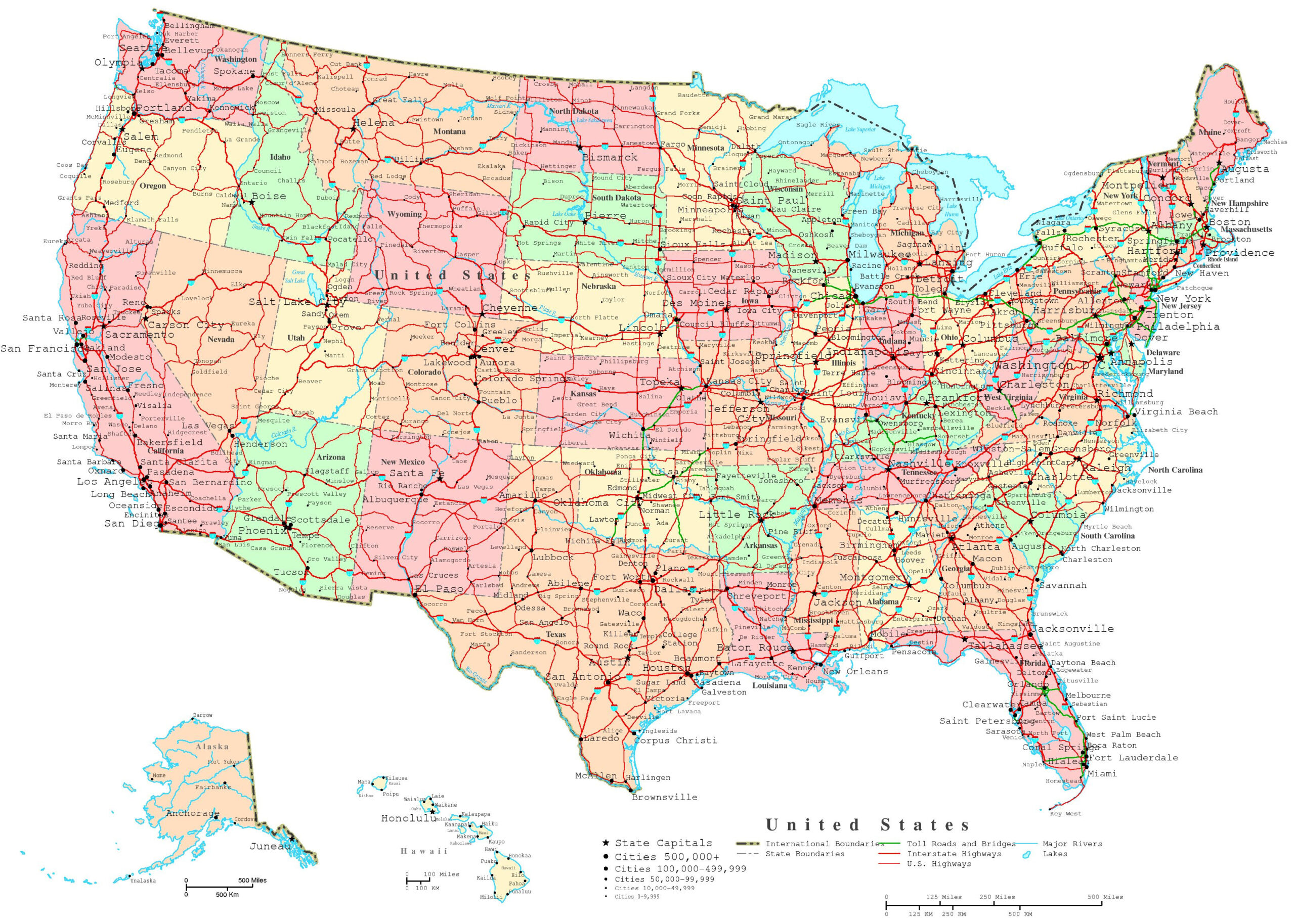 United States Printable Map with regard to Printable Map Of Usa With Major Cities And Roads