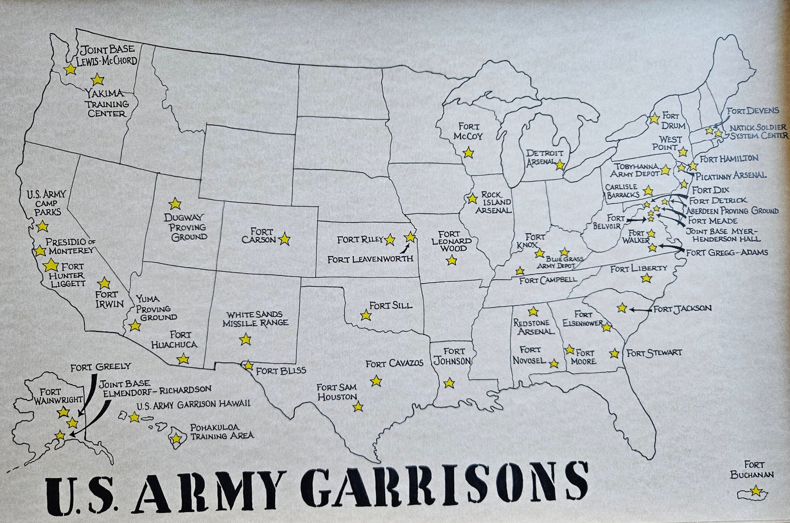 Us Army Bases Map - Etsy regarding Map Of Usa Show Military Base Printable