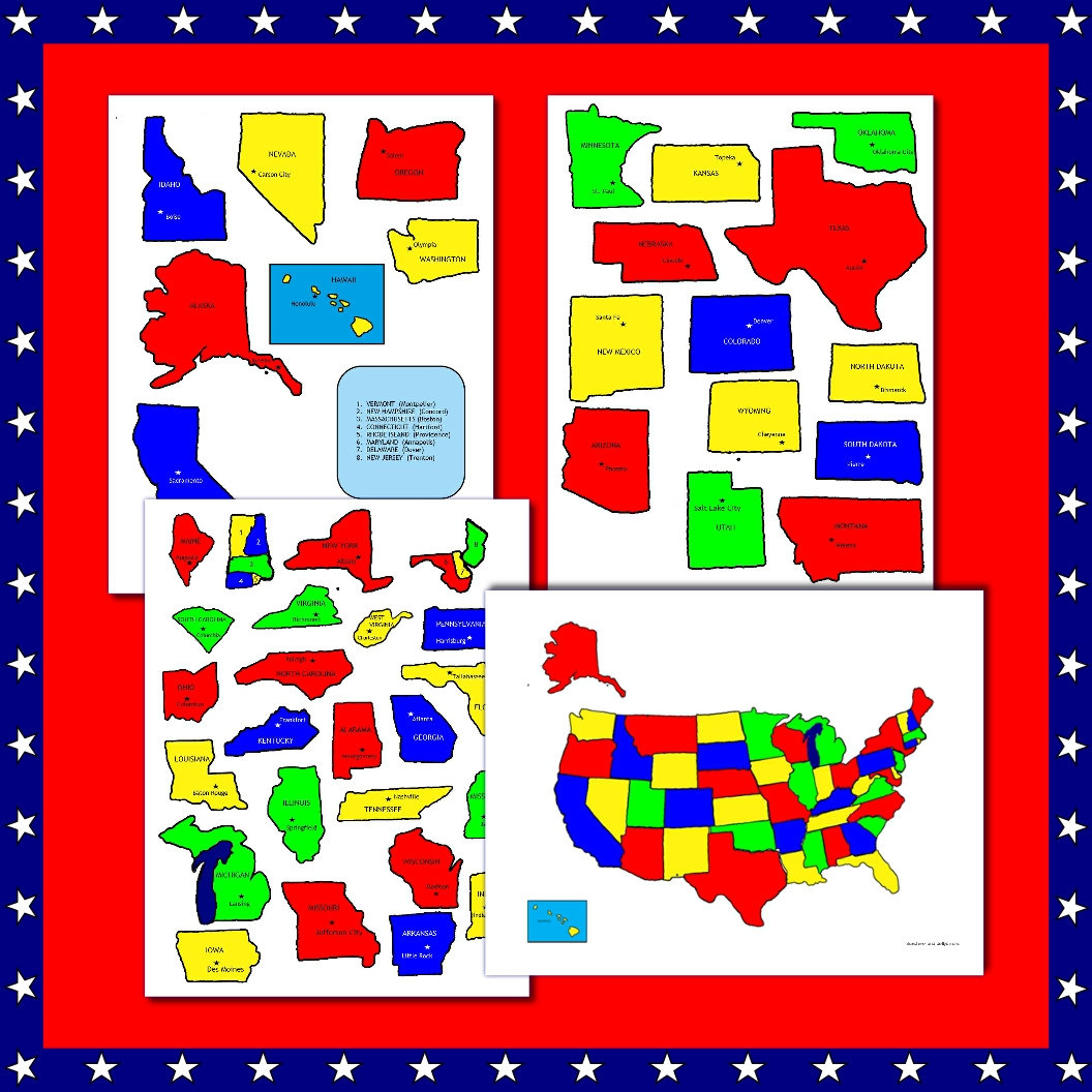 Us Bundesstaaten Karte - Puzzle Zum Ausdrucken - Bundesstaaten with USA Map Puzzle Printable