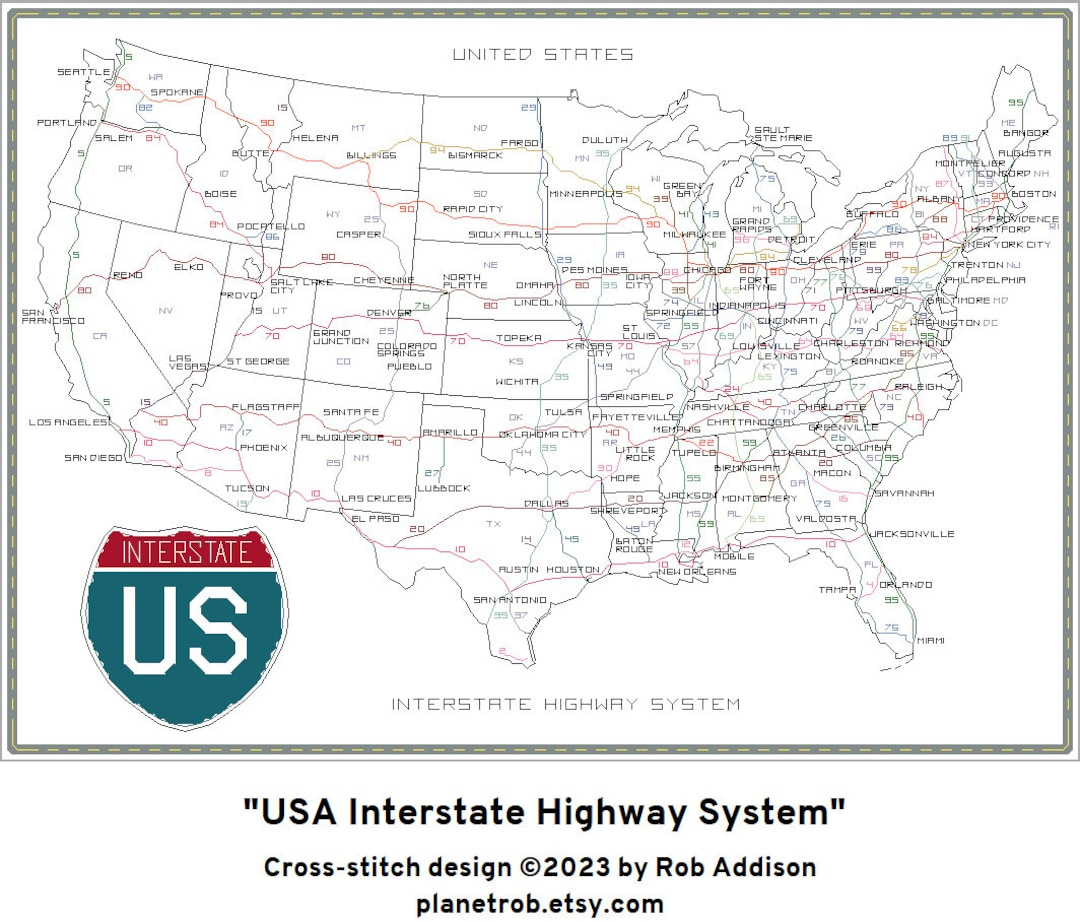 Us Interstate Road Landkarte Kreuzstich-Muster (Pdf Download for Usa Interstate Highway Map