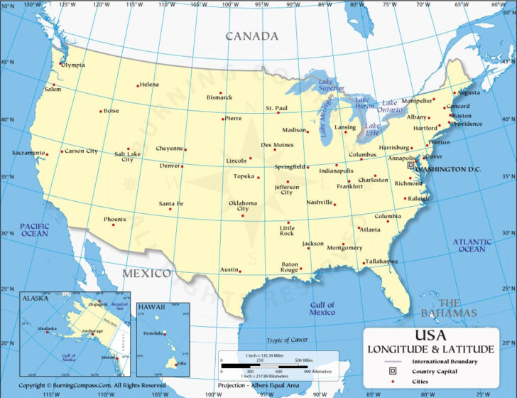 USA Map with Latitude and Longitude Printable