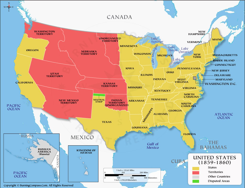 Us Map 1860, Map Of America 1860 in Map of USA in 1860 with 34 States