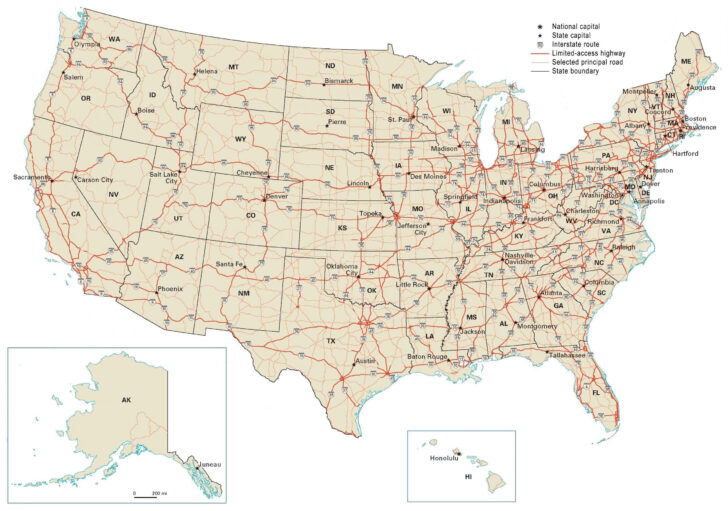 Printable Map of USA with Major Cities and Roads