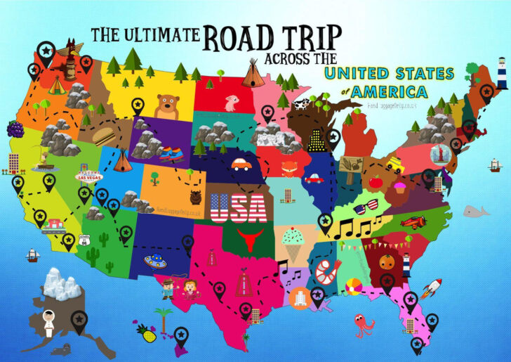 Printable Road Trip Road Map of USA