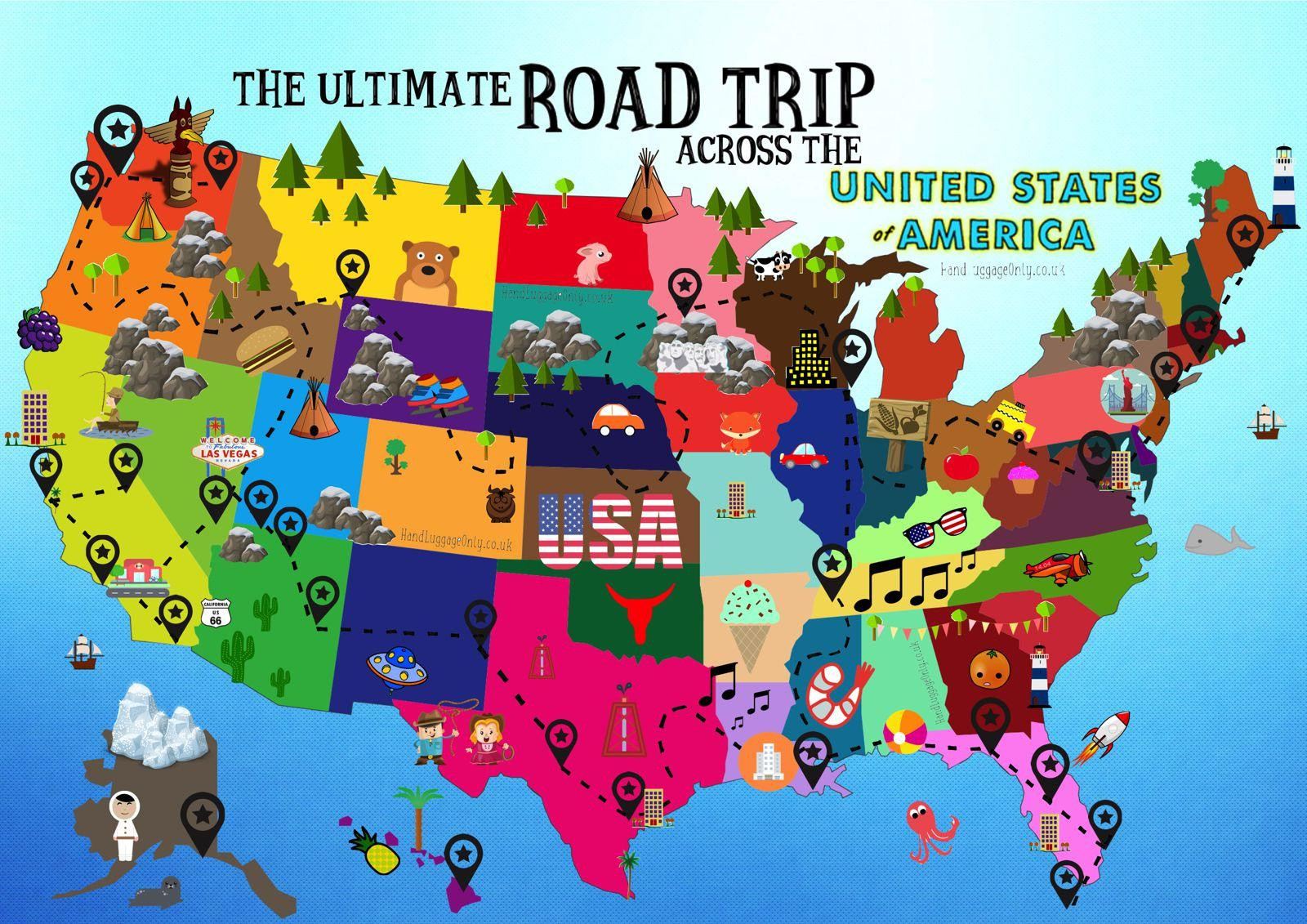 Us Road Trip Map - Road Trip Usa Map (Northern America - Americas) with regard to Printable Road Trip Road Map of USA