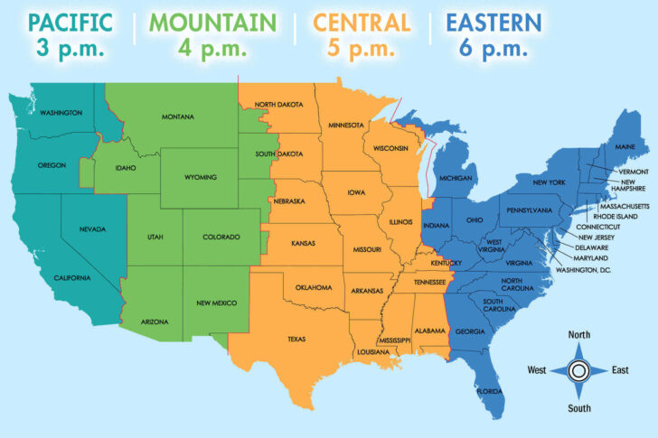 Printable USA Time Zone Map