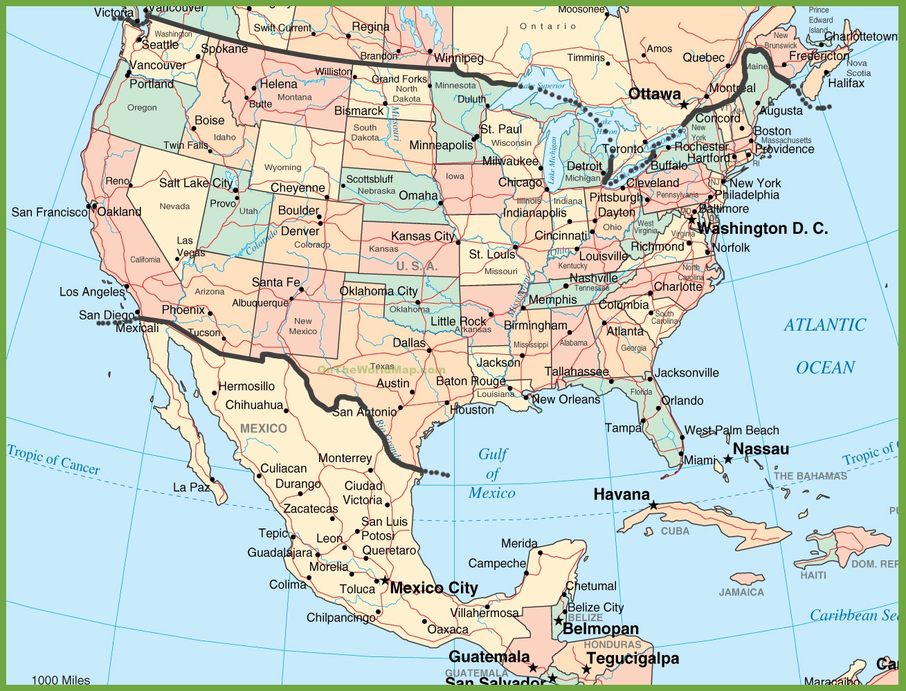 Usa And Mexico Map - Ontheworldmap intended for Printable Map Of Usa And Mexico