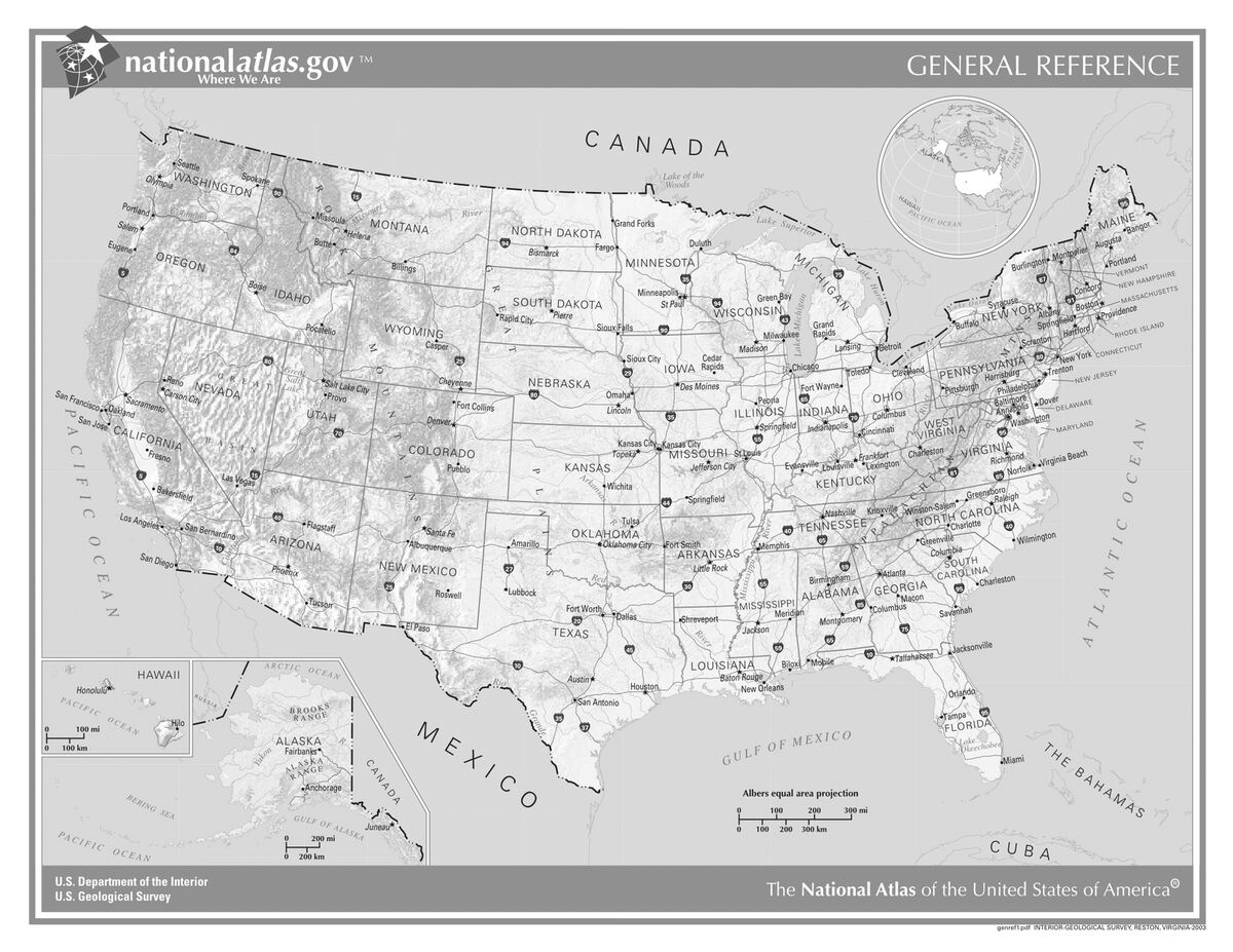 Usa General Reference (Black And White) Laminated Wall Map | Ebay regarding Printable Black and White Map USA with Large Cities