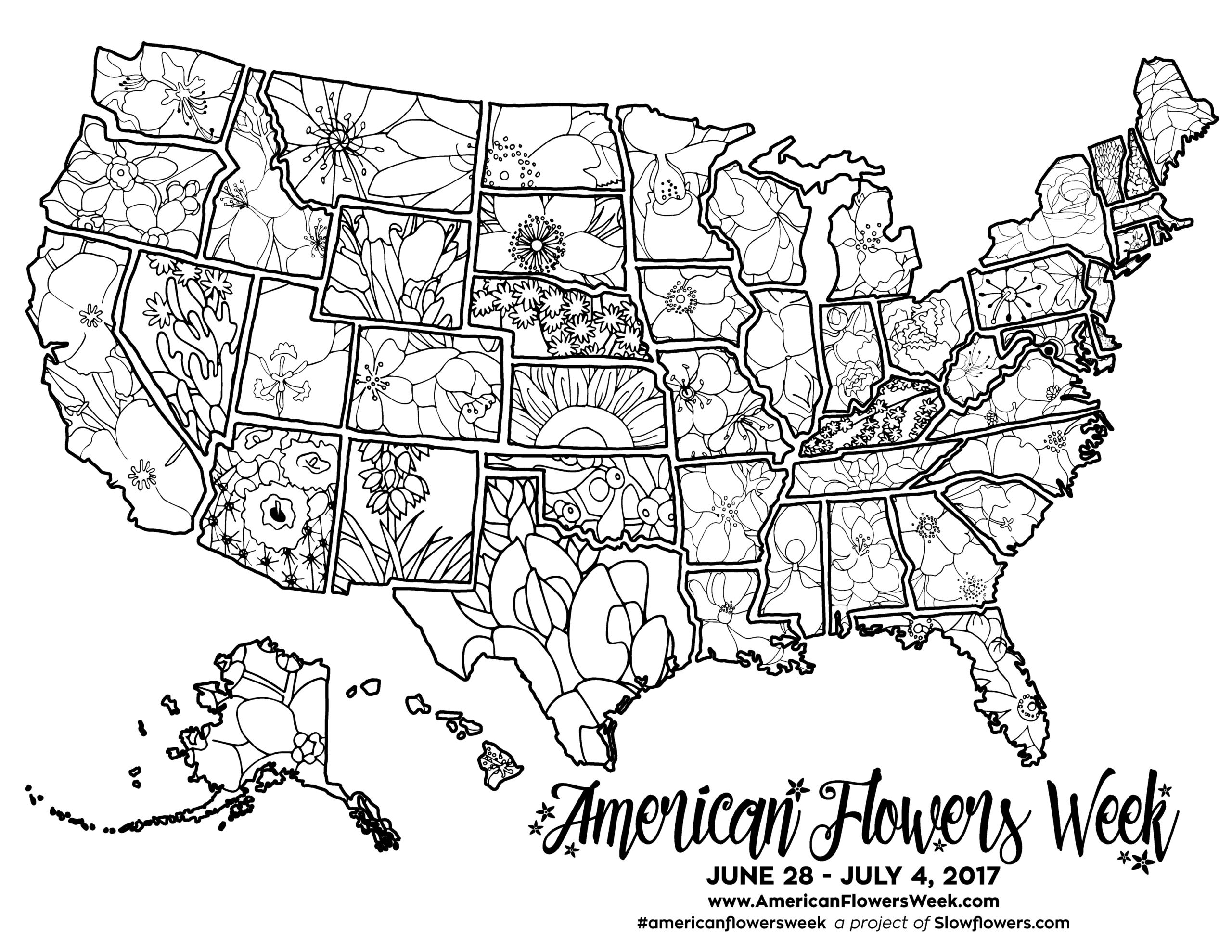 Usa Map Of State Flowers – Free Promotional Material For American throughout Usa Map Coloring Page Free Printable