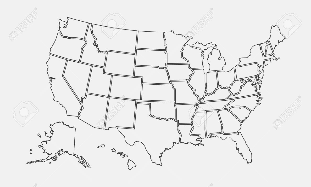 Usa Map Outline. United States Vector Blank Map. Us Line Map throughout Outline Map of the USA Printable