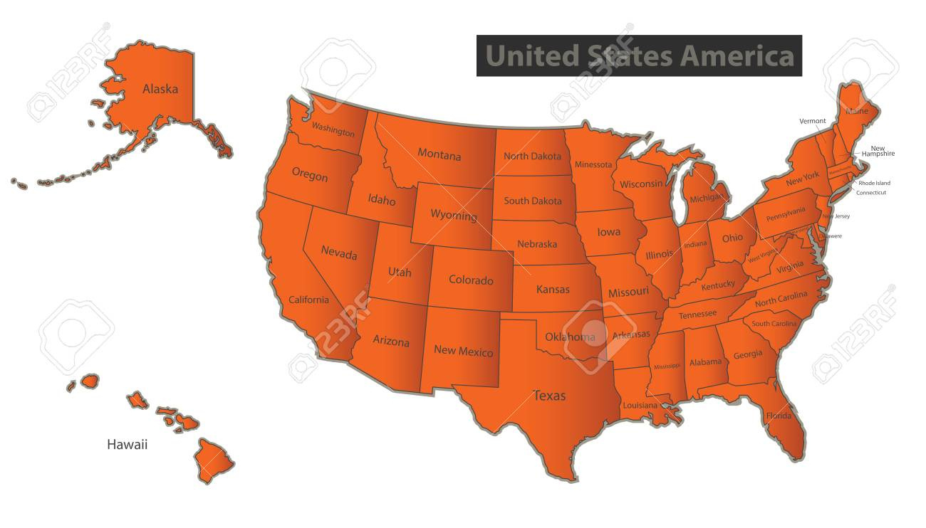 Usa Map With Alaska And Hawaii Orange Separate States Individual pertaining to Printable Map Of Usa With Alaska And Hawaii