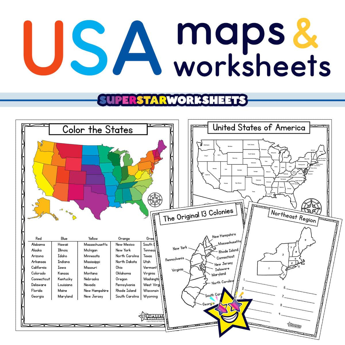 Usa Map Worksheets - Superstar Worksheets for Map of South Part of USA Free Printable For Kids