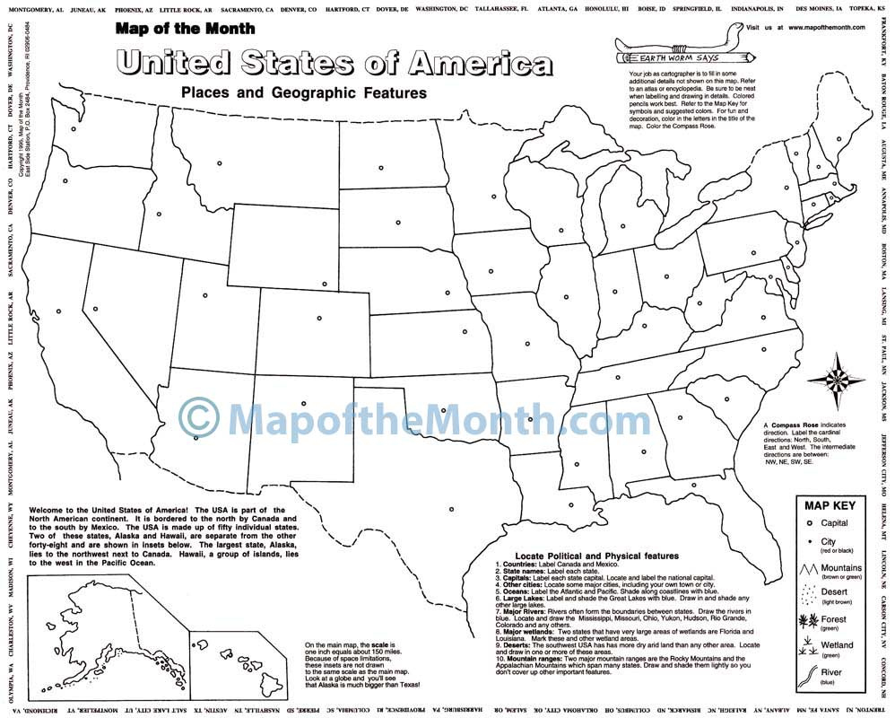 Usa Maps Archives - Maps For The Classroom regarding Printable Map Of Usa With Compass Rose