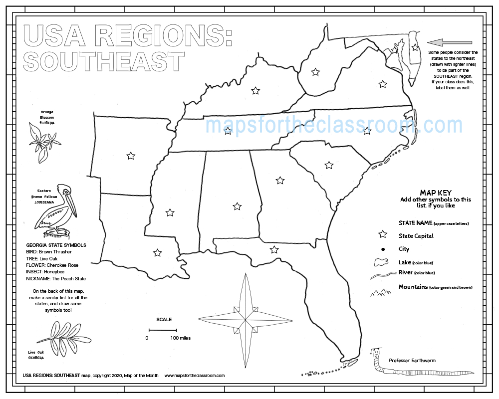 Usa Regions – Southeast intended for Printable Map Southeast USA