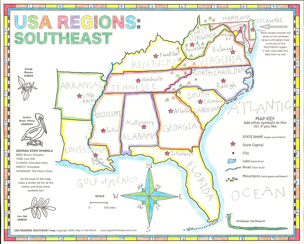 Usa Regions – Southeast throughout South Region Of Usa Map Free Printable For Kids