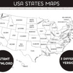 Usa States Map: Printable Us Sales & Coloring Map (Pdf)   Etsy Within Map Coloring Page Printable Simple USA Map States Initials