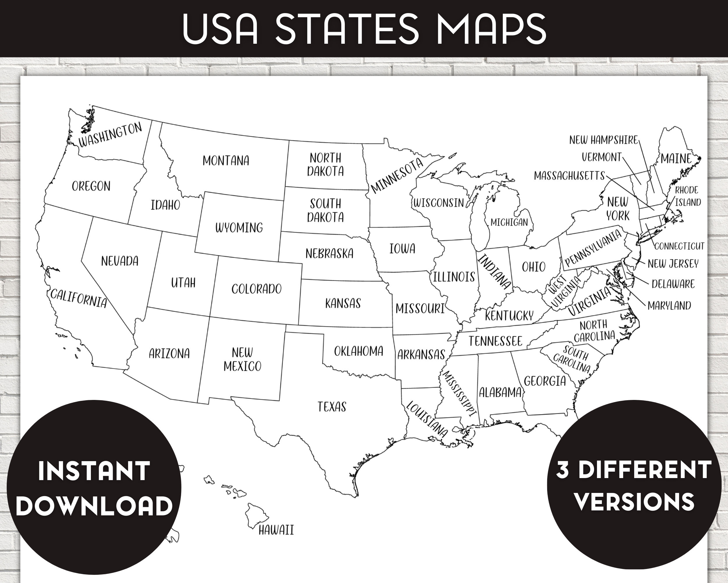 Usa States Map: Printable Us Sales &amp;amp; Coloring Map (Pdf) - Etsy within Map Coloring Page Printable Simple USA Map States Initials