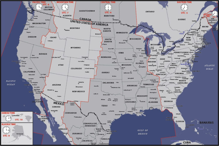 Free Printable Map of the USA with Time Zones