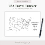 Usa Travel Tracker Zum Ausdrucken, Karte Der Vereinigten Staaten Von  Amerika, Usa Map Vorlage, State Tracker, Bullet Journal, Planer, Sofort  Download In Printable Usa Travel Map