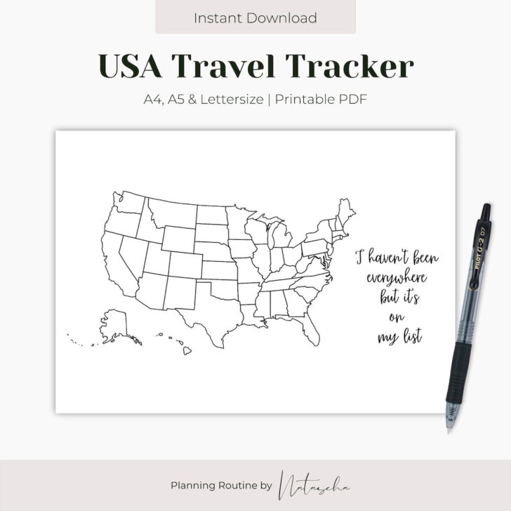 Printable Travel Map of USA