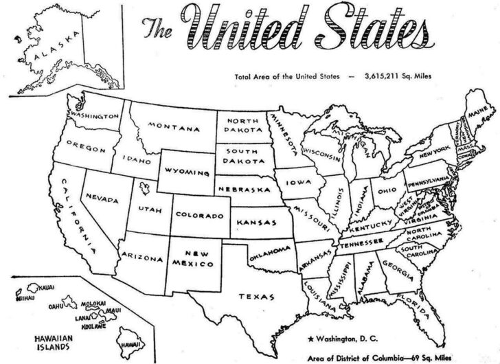 Printable Black and White USA Map