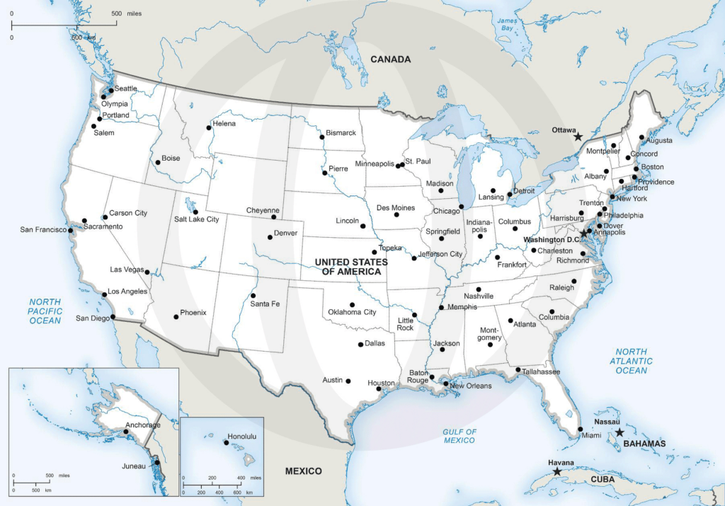 Printable Map Of The USA With Major Cities | Printable Map Of USA
