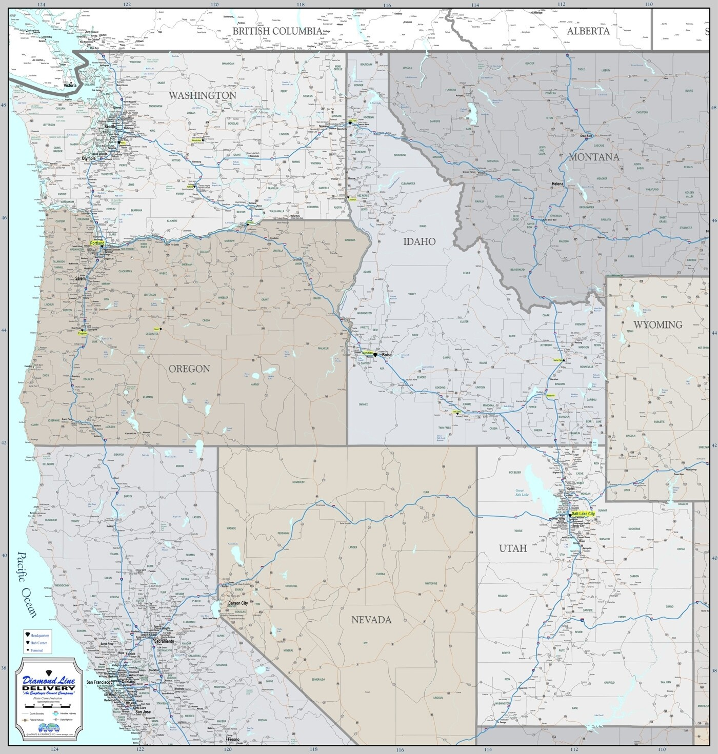 Wall Map Of Custom Pacific Northwest Region within Printable Map of Northwest USA
