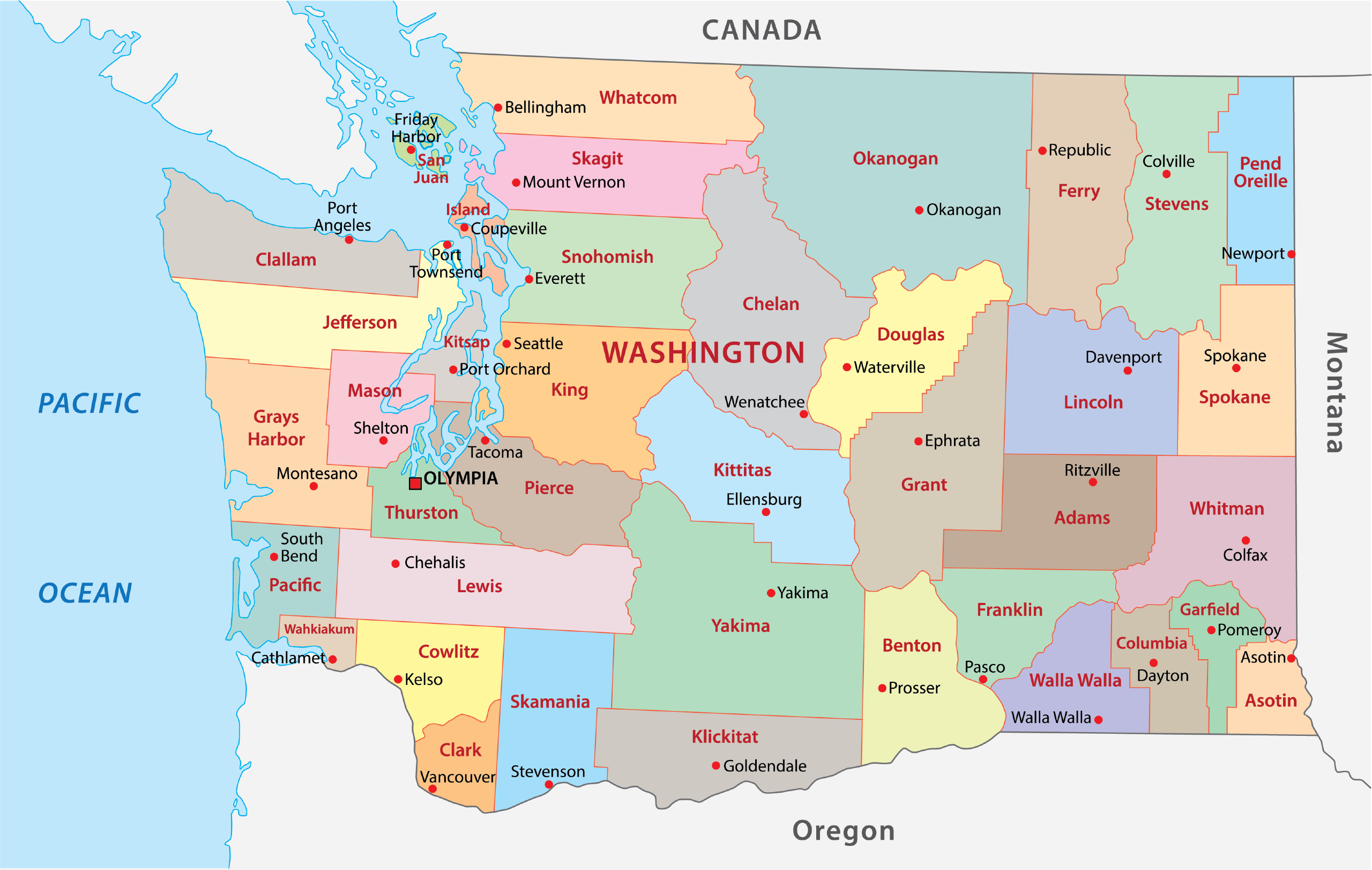 Washington Counties Map | Mappr inside County Map of Pacific Northwest USA